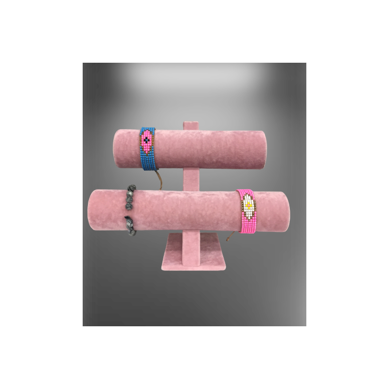 İKİLİ SERTEX KUMAŞI PEMBE  BİLEKLİK-SAAT STANDI